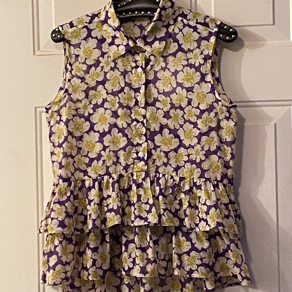 NWT Robert Friedman Sz XS Womens Peplum Blouse Tunic Sleeveless Multi Floral - Picture 1 of 12